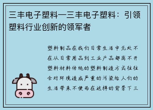 三丰电子塑料—三丰电子塑料：引领塑料行业创新的领军者